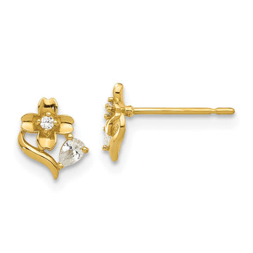 14k Madi K Polished CZ Flower Childrens Post Earrings