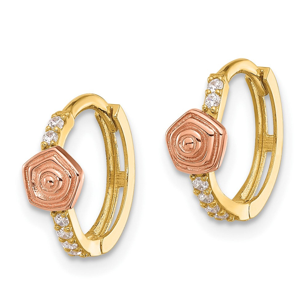 14k Two-tone Madi K Polished CZ Childrens Hinged Hoop Earrings