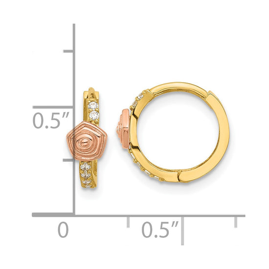 14k Two-tone Madi K Polished CZ Childrens Hinged Hoop Earrings