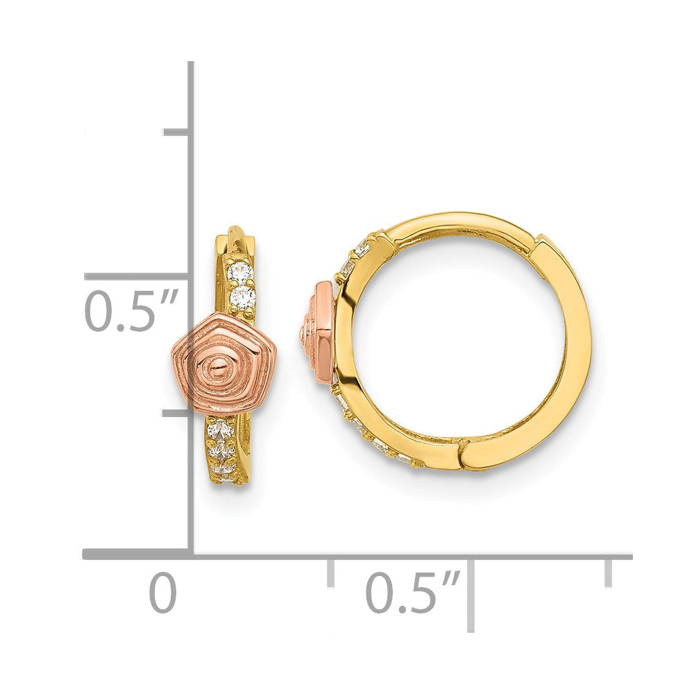 14k Two-tone Madi K Polished CZ Childrens Hinged Hoop Earrings