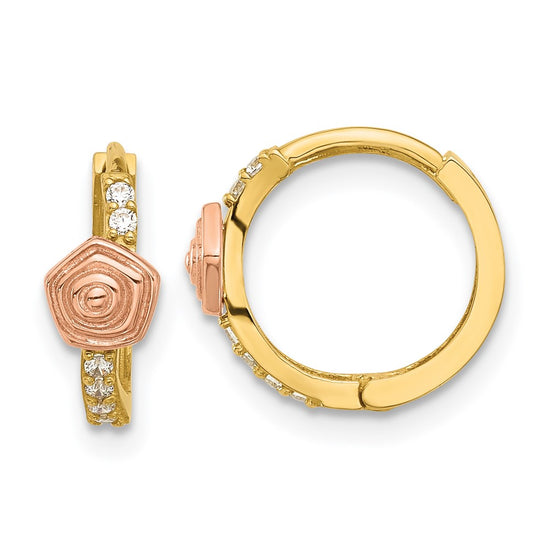 14k Two-tone Madi K Polished CZ Childrens Hinged Hoop Earrings