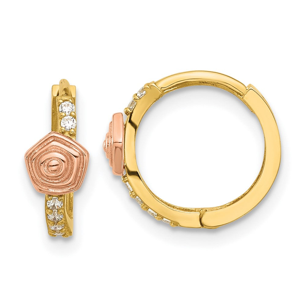 14k Two-tone Madi K Polished CZ Childrens Hinged Hoop Earrings
