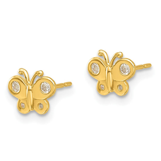 14k Madi K Polished CZ Butterfly Childrens Post Earrings