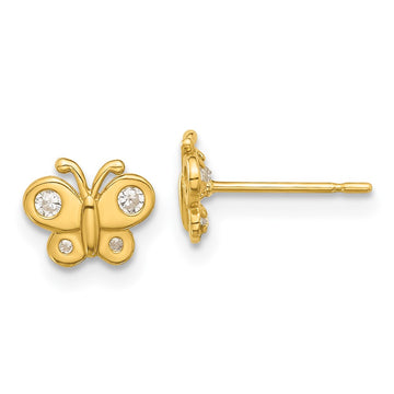 14k Madi K Polished CZ Butterfly Childrens Post Earrings