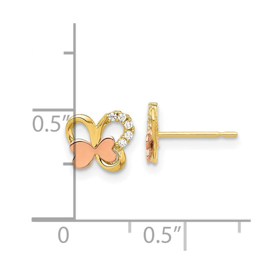 14k Madi K Two-Tone Polished CZ Butterfly Post Earrings