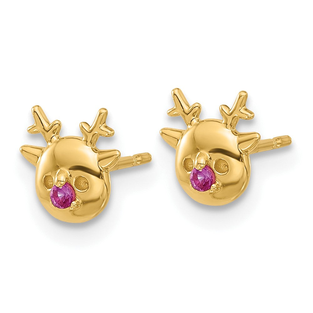 14k Madi K Polished CZ Reindeer Childrens Post Earrings