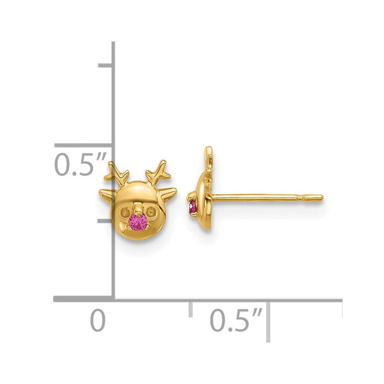 14k Madi K Polished CZ Reindeer Childrens Post Earrings