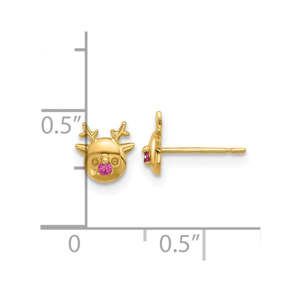 14k Madi K Polished CZ Reindeer Childrens Post Earrings