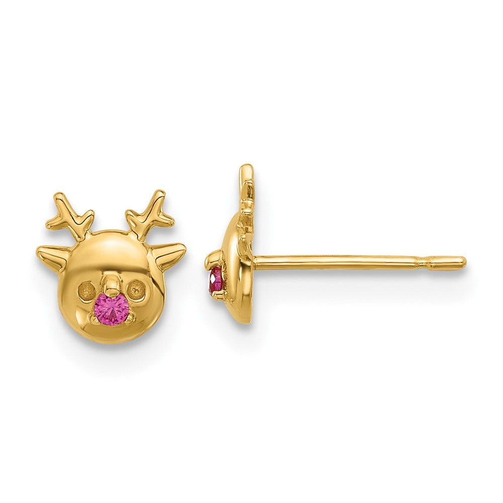 14k Madi K Polished CZ Reindeer Childrens Post Earrings