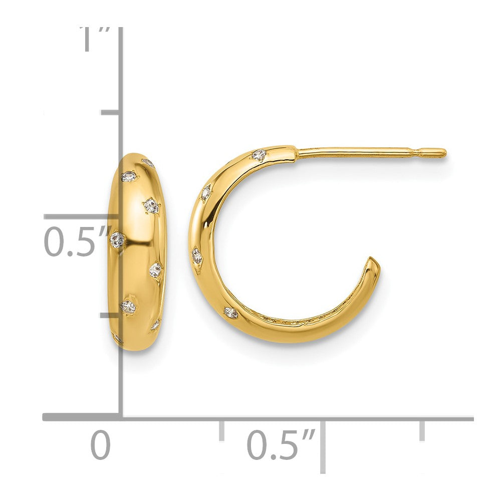 14k Madi K Polished CZ 3.5x12mm J-Hoop Post Earrings
