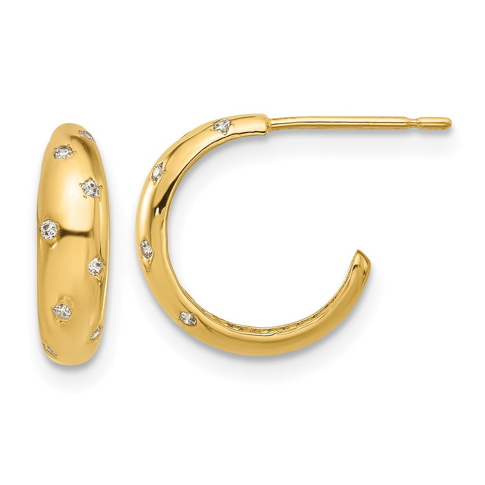 14k Madi K Polished CZ 3.5x12mm J-Hoop Post Earrings