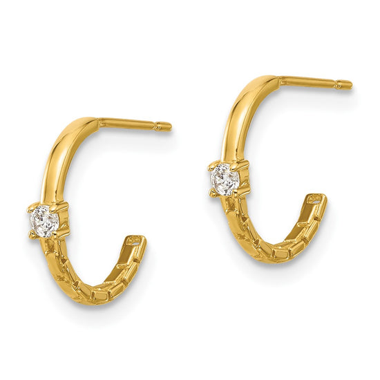 14k Madi K Polished CZ and Link 2x12mm J-Hoop Post Earrings