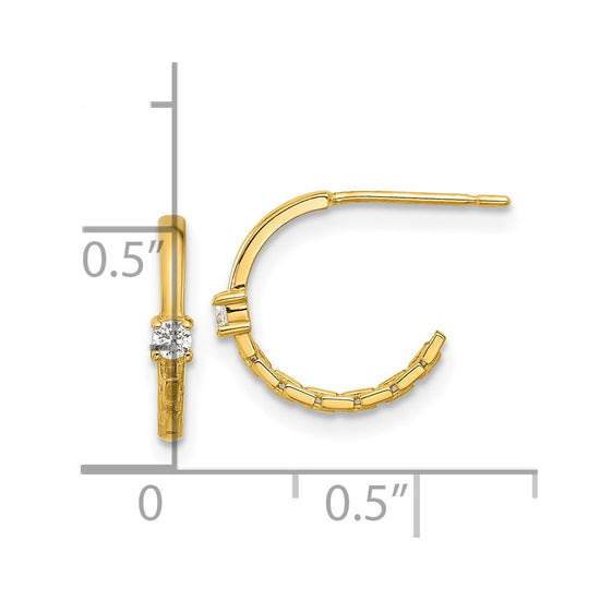 14k Madi K Polished CZ and Link 2x12mm J-Hoop Post Earrings