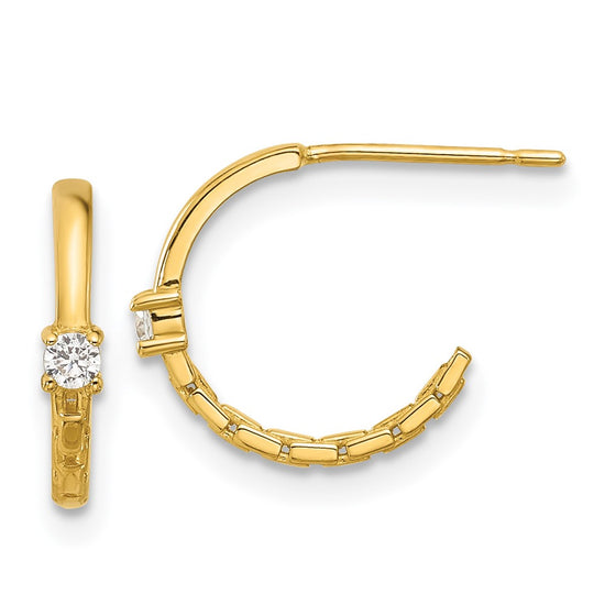 14k Madi K Polished CZ and Link 2x12mm J-Hoop Post Earrings