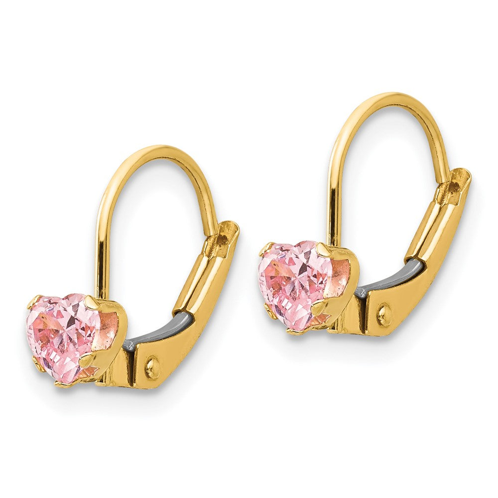 14k Madi K 4mm Pink CZ Childrens Leverback Earrings