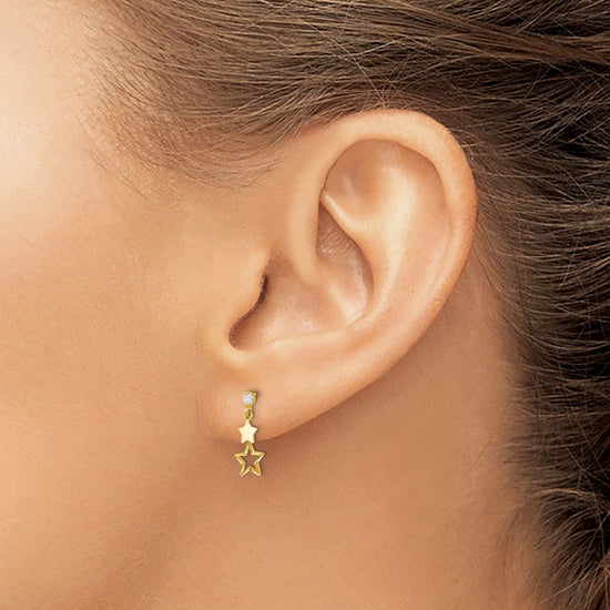 14k Madi K CZ Polished Star Childrens Post Dangle Earrings