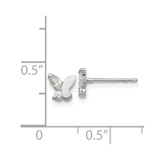 14k White Gold Madi K CZ Butterfly Childrens Post Earrings