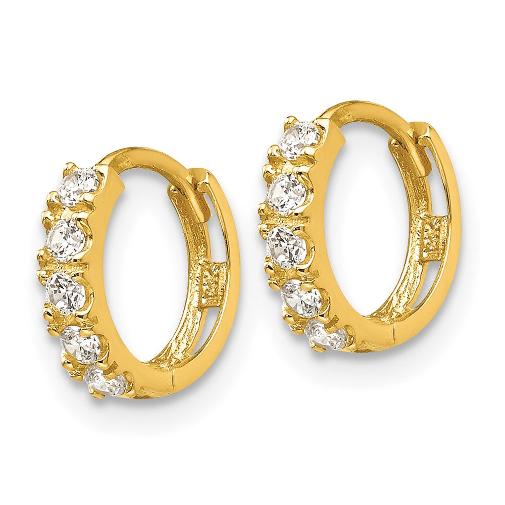 14k Madi K CZ 3x9mm Childrens Hinged Hoop Earrings