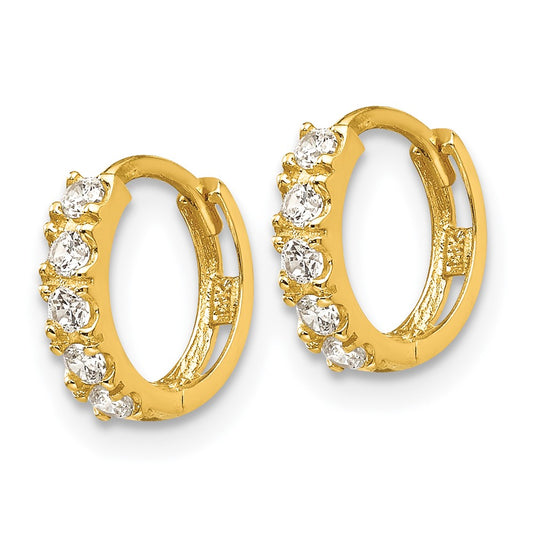 14k Madi K CZ 3x9mm Childrens Hinged Hoop Earrings