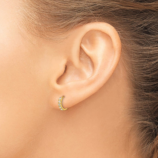 14k Madi K CZ 3x9mm Childrens Hinged Hoop Earrings