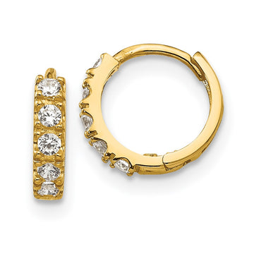 14k Madi K CZ 3x9mm Childrens Hinged Hoop Earrings
