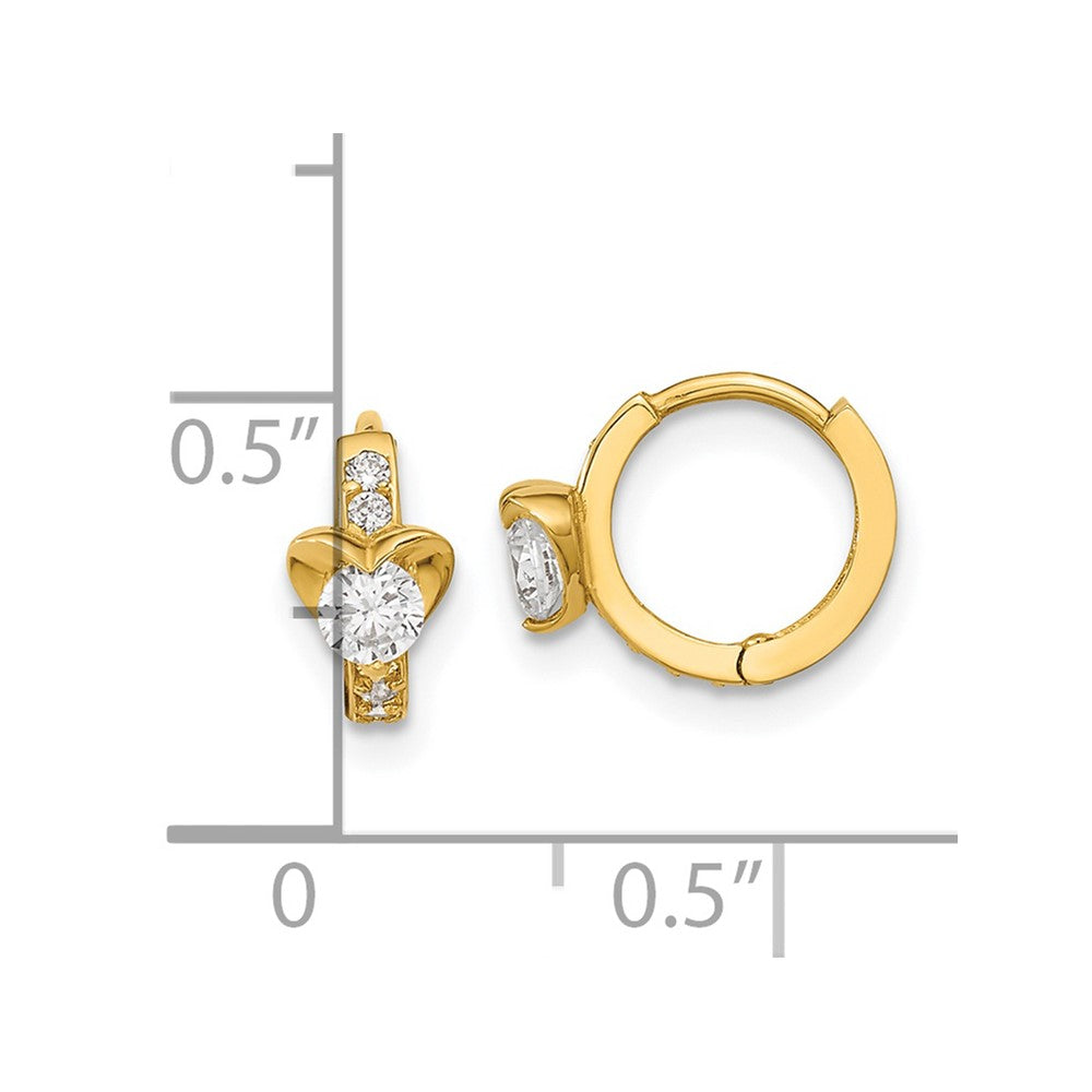 14k Madi K CZ Heart Childrens Hinged Hoop Earrings