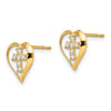 14k Madi K CZ Heart Cross Childrens Post Earrings