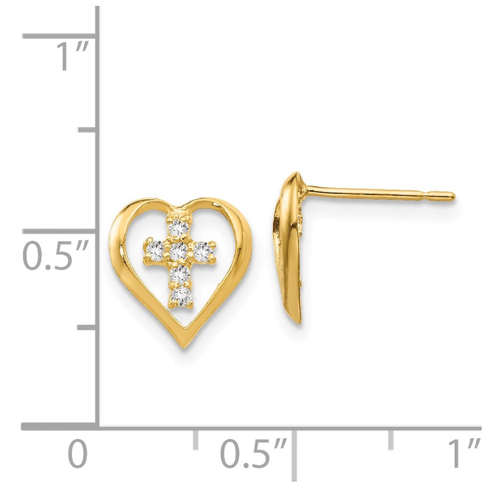 14k Madi K CZ Heart Cross Childrens Post Earrings