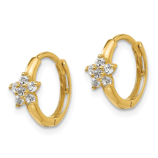 14k Madi K CZ Flower Childrens Hinged Hoop Earrings