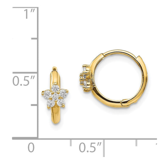 14k Madi K CZ Flower Childrens Hinged Hoop Earrings