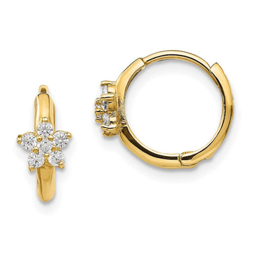 14k Madi K CZ Flower Childrens Hinged Hoop Earrings