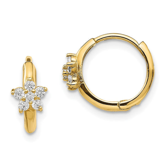 14k Madi K CZ Flower Childrens Hinged Hoop Earrings