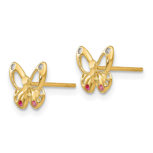 14k Madi K Red and Clear CZ Butterfly Childrens Post Earrings