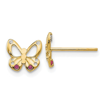 14k Madi K Red and Clear CZ Butterfly Childrens Post Earrings
