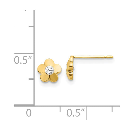14k Madi K CZ Diamond-cut Flower Childrens Post Earrings