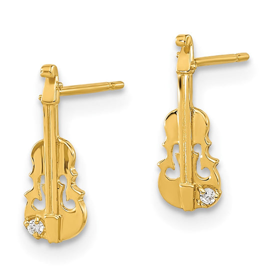 14k Madi K CZ Violin Childrens Post Earrings