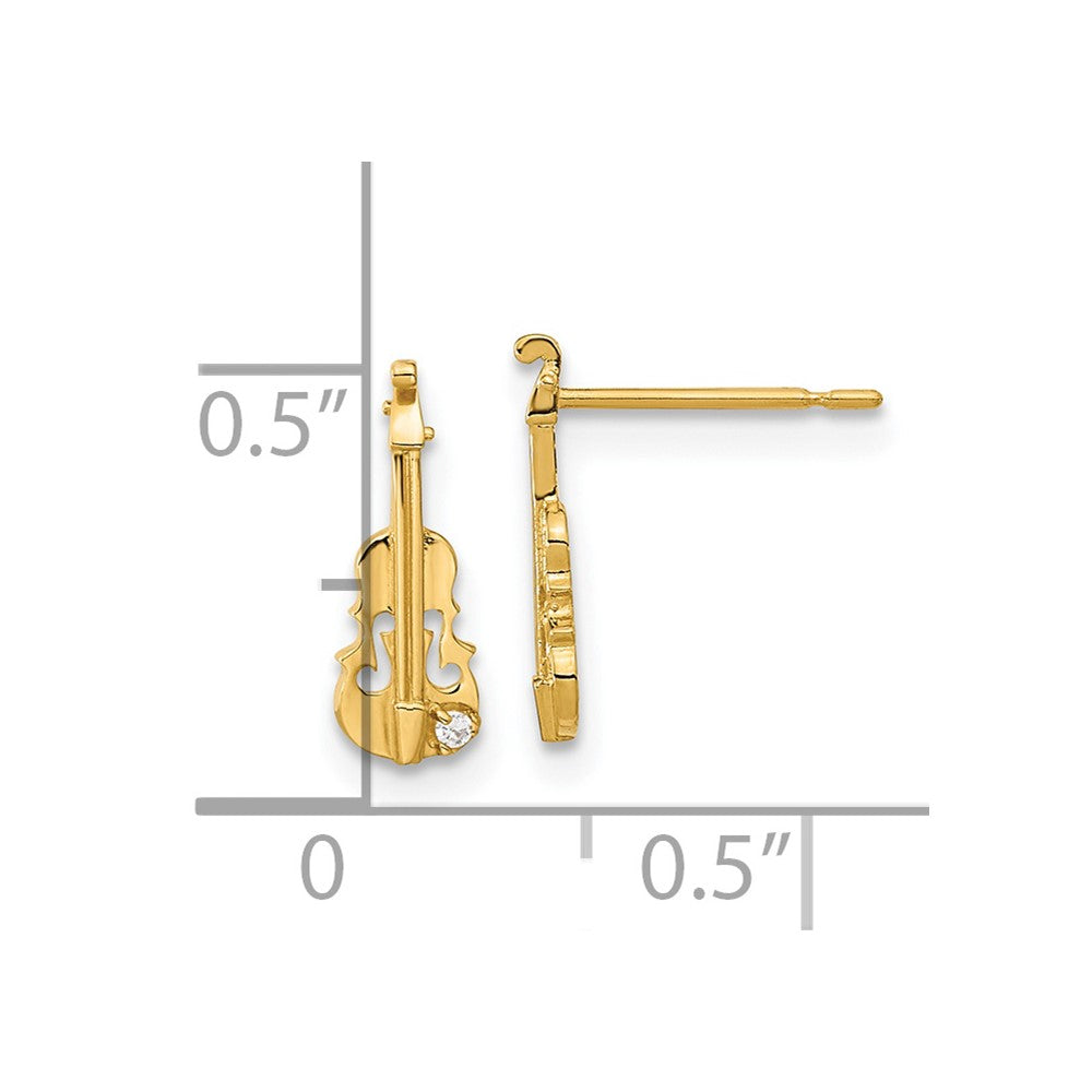 14k Madi K CZ Violin Childrens Post Earrings