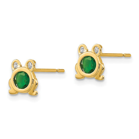 14k Madi K Green and Clear CZ Frog Childrens Post Earrings