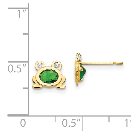14k Madi K Green and Clear CZ Frog Childrens Post Earrings