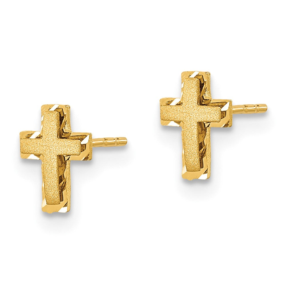 14k Madi K Satin and Polished Diamond-cut Cross Childrens Post Earrings