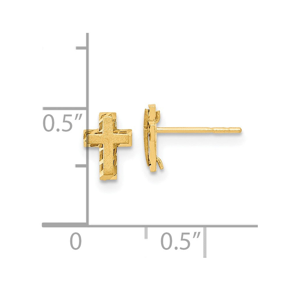 14k Madi K Satin and Polished Diamond-cut Cross Childrens Post Earrings