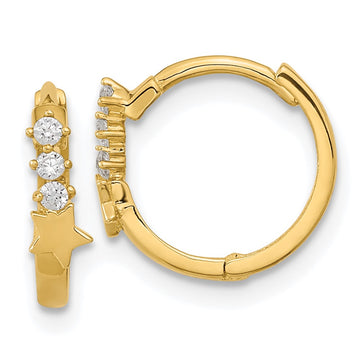 14k Madi K CZ Shooting Star Hinged Hoop Earrings