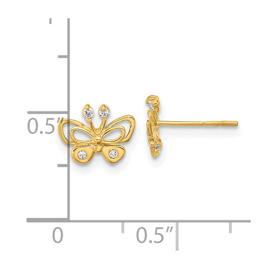 14k Madi K Polished CZ Butterfly Childrens Post Earrings