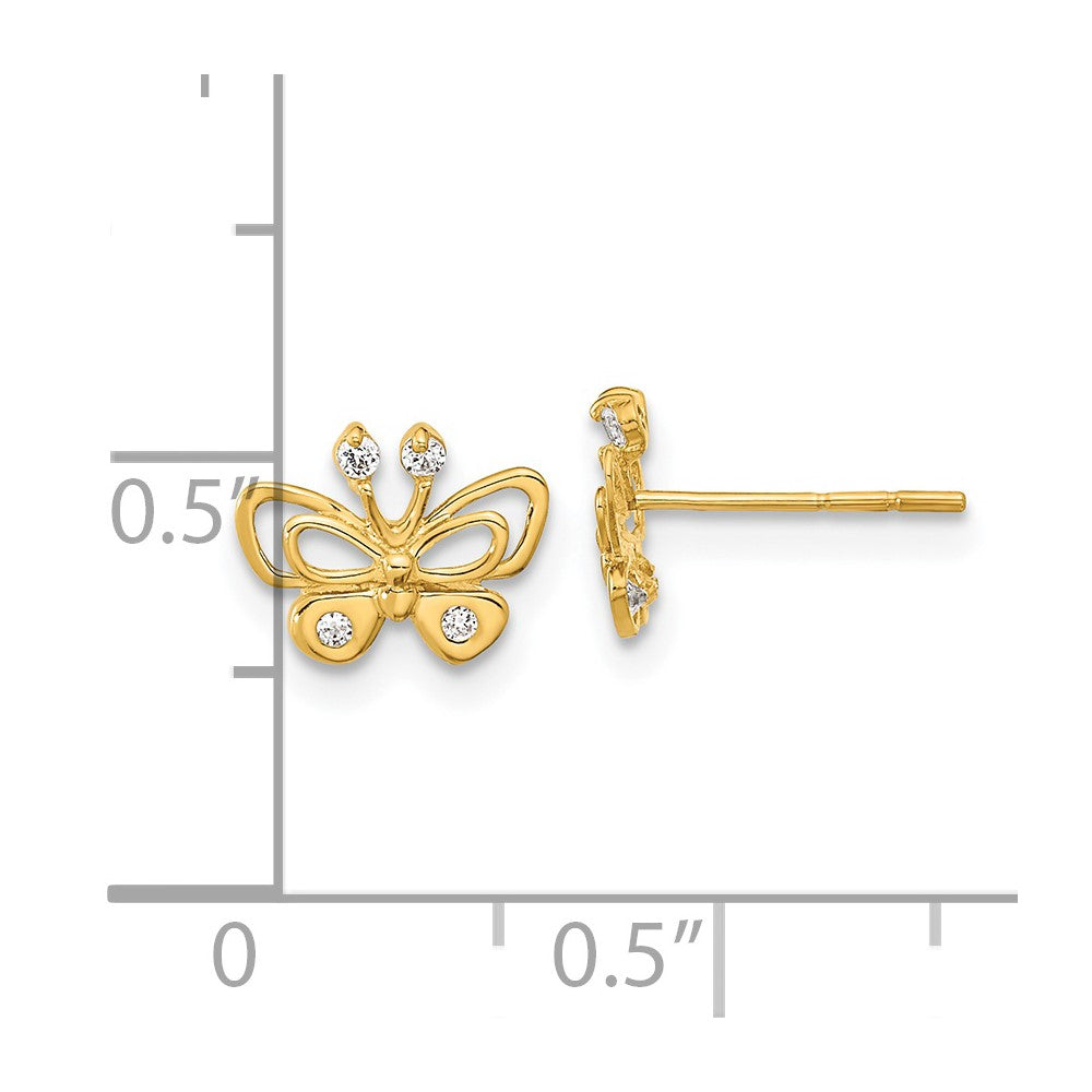 14k Madi K Polished CZ Butterfly Childrens Post Earrings