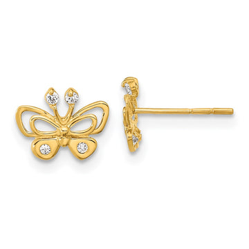 14k Madi K Polished CZ Butterfly Childrens Post Earrings
