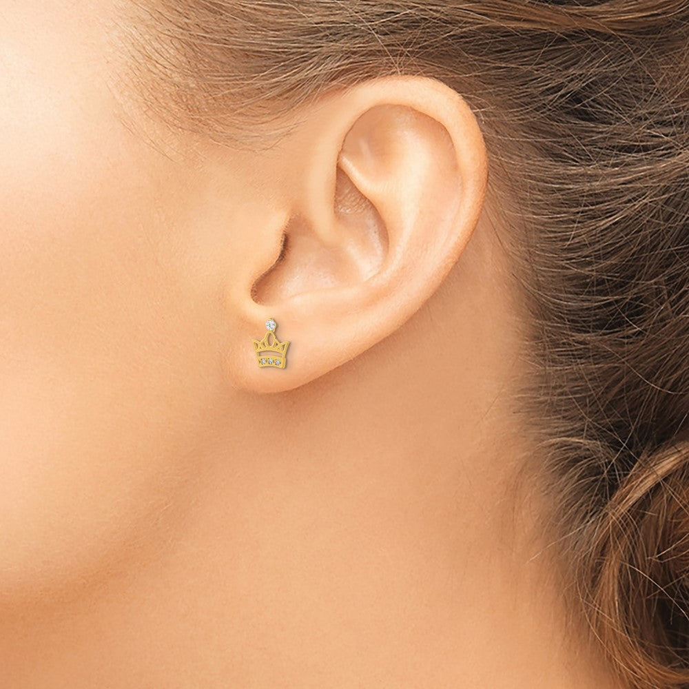 14k Madi K Kids CZ Crown Childrens Post Earrings