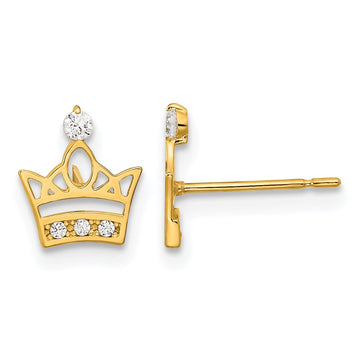 14k Madi K Kids CZ Crown Childrens Post Earrings