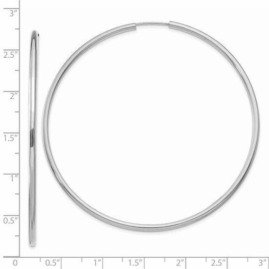 14k White Gold 2x65mm Polished Round Endless Tube Hoop Earrings
