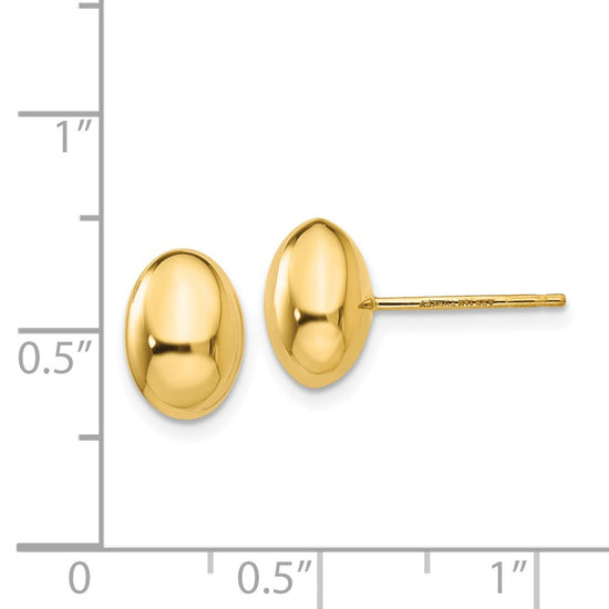 14K 10x7mm Polished Puffed Oval Button Post Earrings