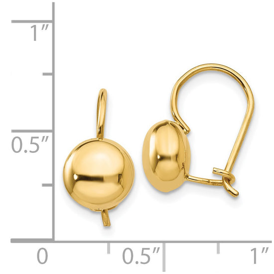 14k 8mm Polished Button Kidney Wire Earrings